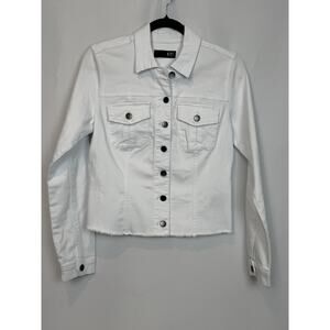 Kut from the Kloth Kara White Cropped Raw Hem Denim Jacket